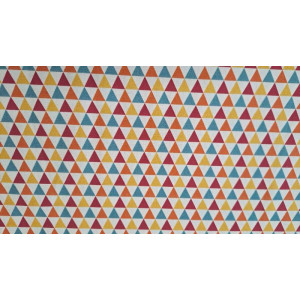 Baumwollstoff (Popelin) bunte Dreiecke auf Ecru (Grundpreis € 6,00/m)